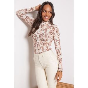 Rails Ray Granite Stretch Turtleneck S Brown White Tortilla Print Base Layer